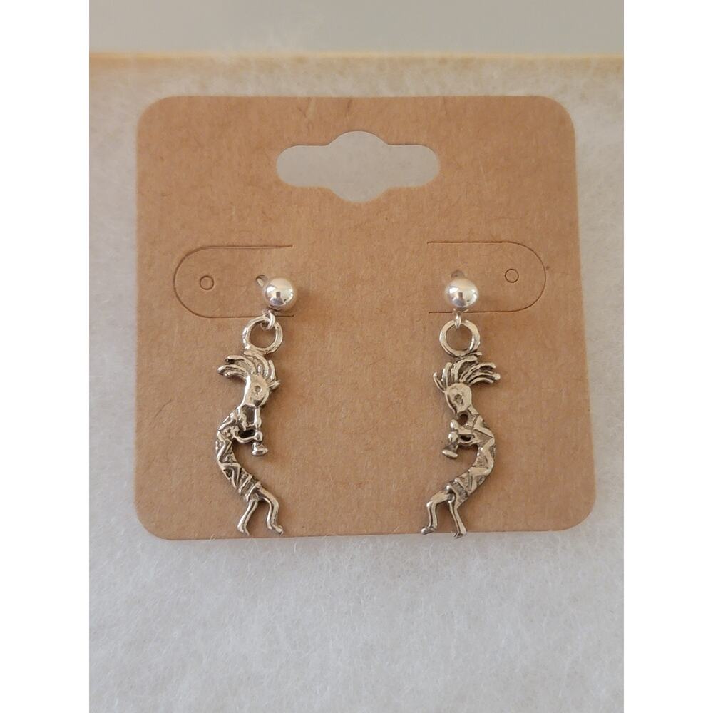 Sterling Silver Kokopelli Dangle Earrings | Southwestern Boho Jewelry - Picture 2 of 6